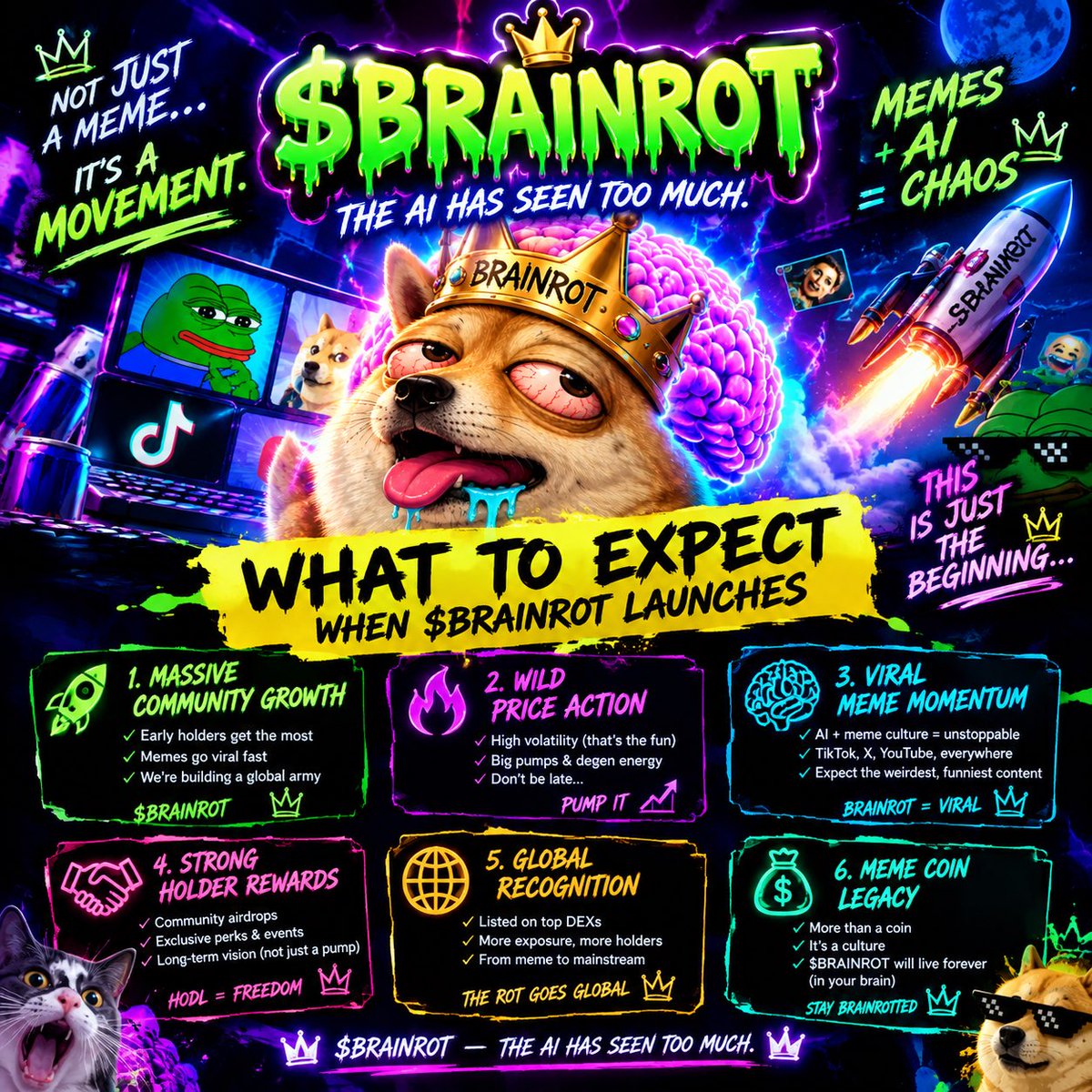 SPAWM00N's tweet photo. 🧠 THE ROT IS COMING. 🧠

$BRAINROT isn’t here to be normal.
It’s memes. It’s AI. It’s chaos. 💀🔥

🚀 Launch incoming.
👑 Get your brain ready.

#BRAINROT #MEMECOIN #CRYPTO #SOLANA https://t.co/WpbS14JD8O