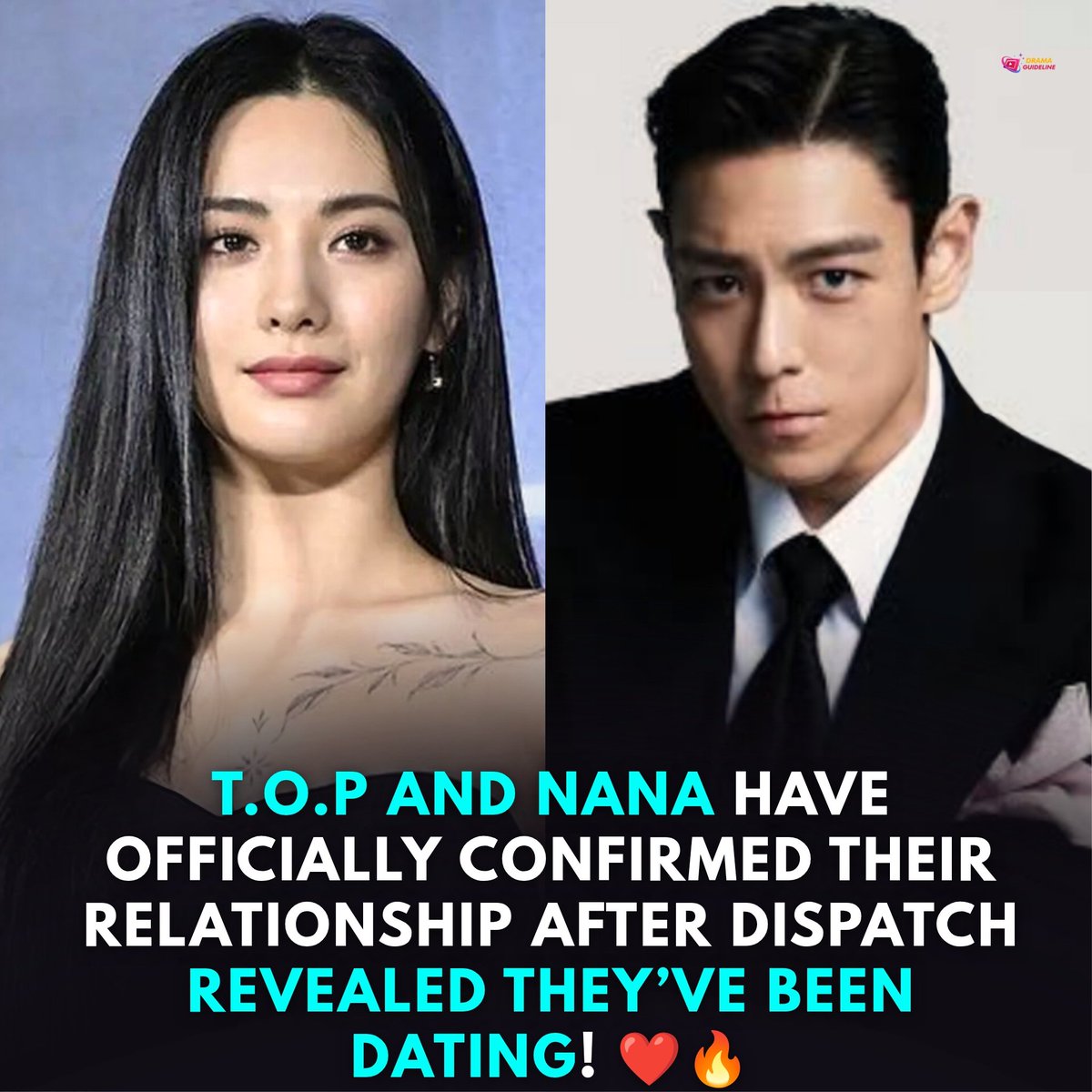 dramaguideline's tweet photo. 🚨 OMG! T.O.P &amp; Nana Are Officially Dating! 🤩❤️

Dispatch broke the news, and both stars’ agencies have now confirmed their relationship! The two reportedly met while filming T.O.P’s “Studio54” music video and began dating around June. 👀✨ 

#TOP #Nana #KoreanEntertainment https://t.co/hZZV67BbRs