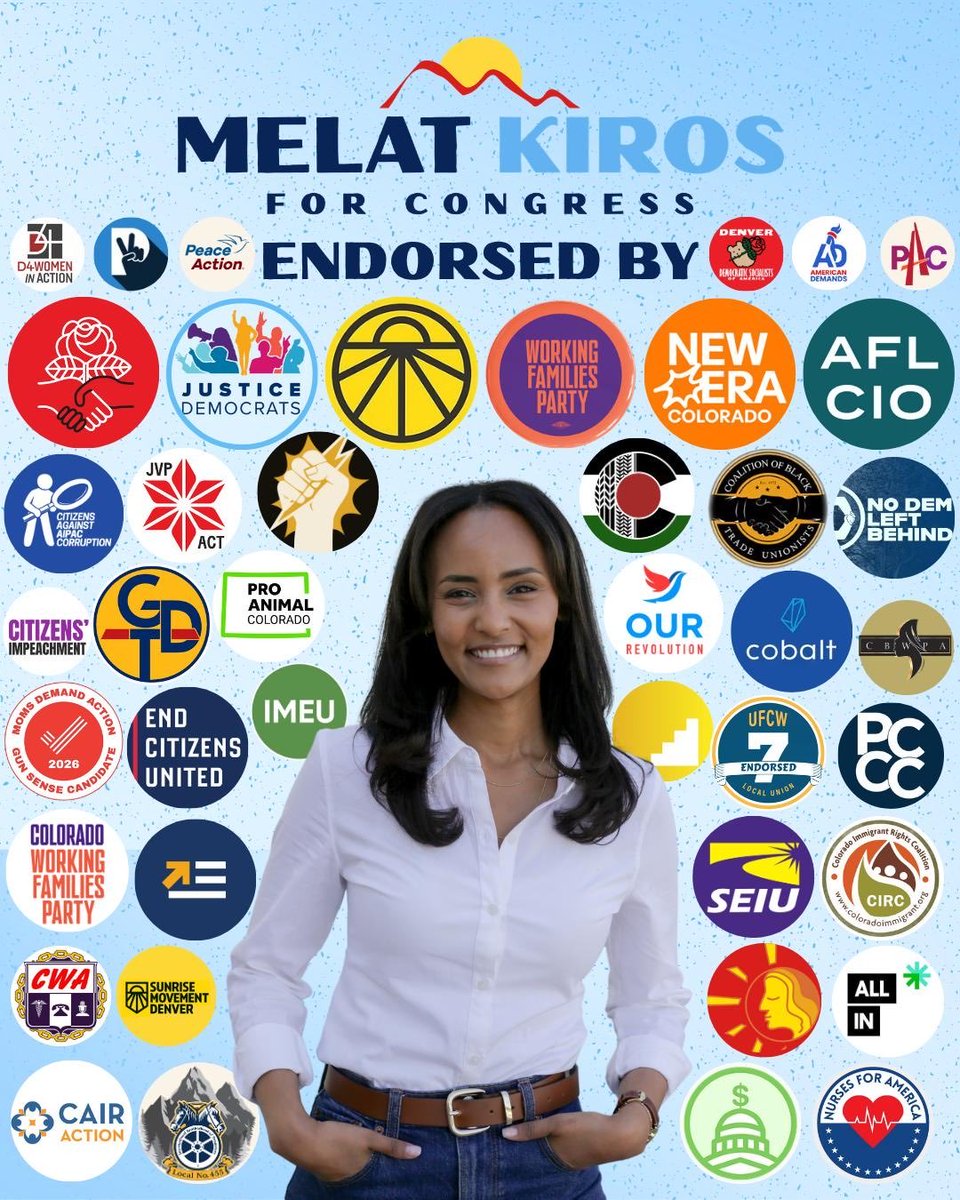 MelatKirosCO's tweet photo. Progress isn’t possible alone. I’m so proud to be endorsed by such incredible organizations that have been standing up for our communities long before our campaign, and we’re ready to build strong coalitions for bold, necessary change. Let’s get to work. https://t.co/scqm8LJdj8