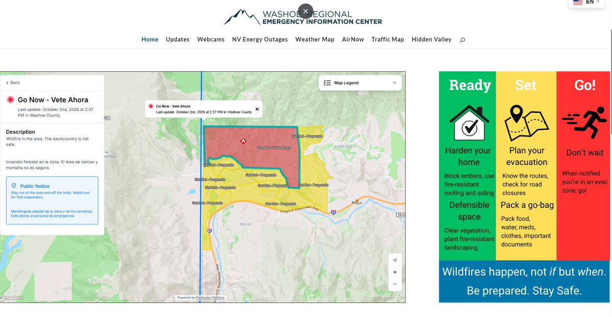washoecounty's tweet photo. There is a "Go Now" evacuation zone in the backcountry north of Verdi. Please stay out of the area, and anyone already recreating in that area should leave. #BullFire https://t.co/2YxzEKI0Ik