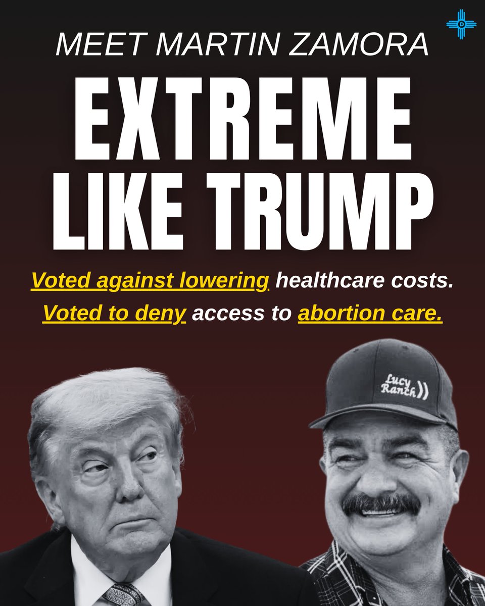 NMDEMS's tweet photo. Meet forgettable MAGA Republican @ZamoraforNM. Martin’s been a legislator for years, but doesn’t have much to show for it except an extreme record that includes voting against lifting an abortion ban &amp; voting against keeping healthcare affordable after the the Big Beautiful Bill. https://t.co/ySeHmCG8Ds