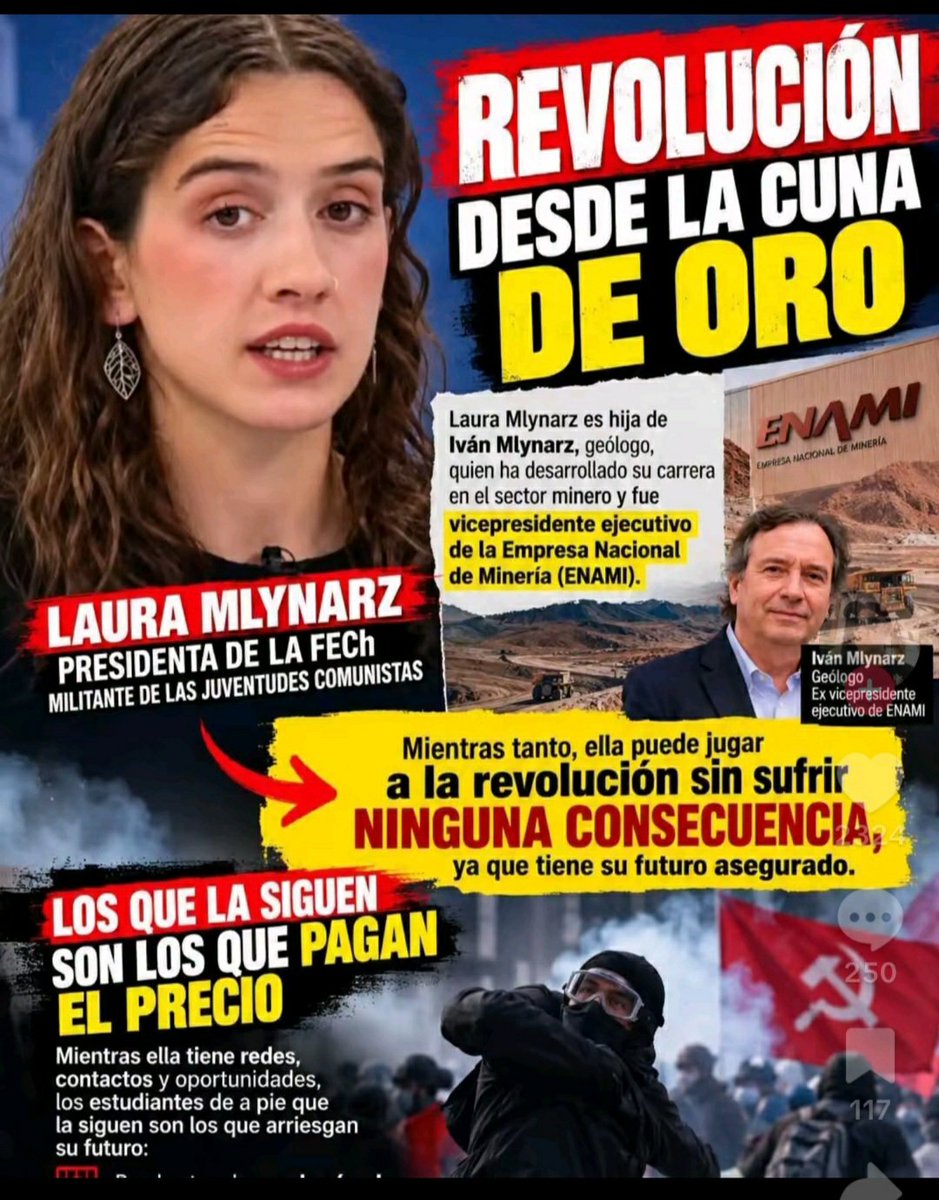 ROMANAROS1's tweet photo. OTRA HIJA TONTA DE LOS RICOS,JUGANDO A SER REVOLUCIONARIA...NO SABE NI PORQUE WEA RECLAMA,,,PERO ESO VENDE Y PODRIA SER A FUTURO MINISTRA O SENADORA..😑🤦‍♂️ https://t.co/VN5uiVQfMz