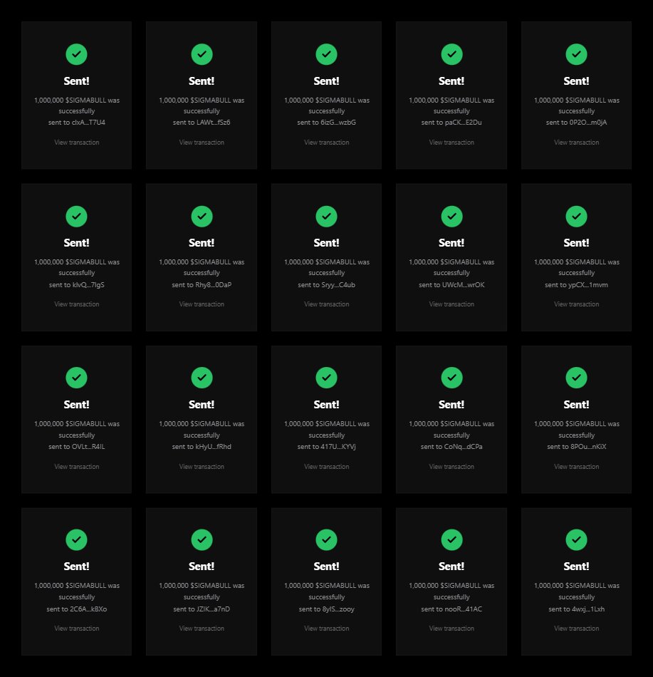 SigmaBullSol's tweet photo. Every wallet gets 1,000,000 $SIGMABULL 🪂

Like + RT pinned post 📌

Drop your Solana $Sol Address &amp; RT ♻️

First 444 wallet ⬇️ #Airdrop https://t.co/wk354kKbwm