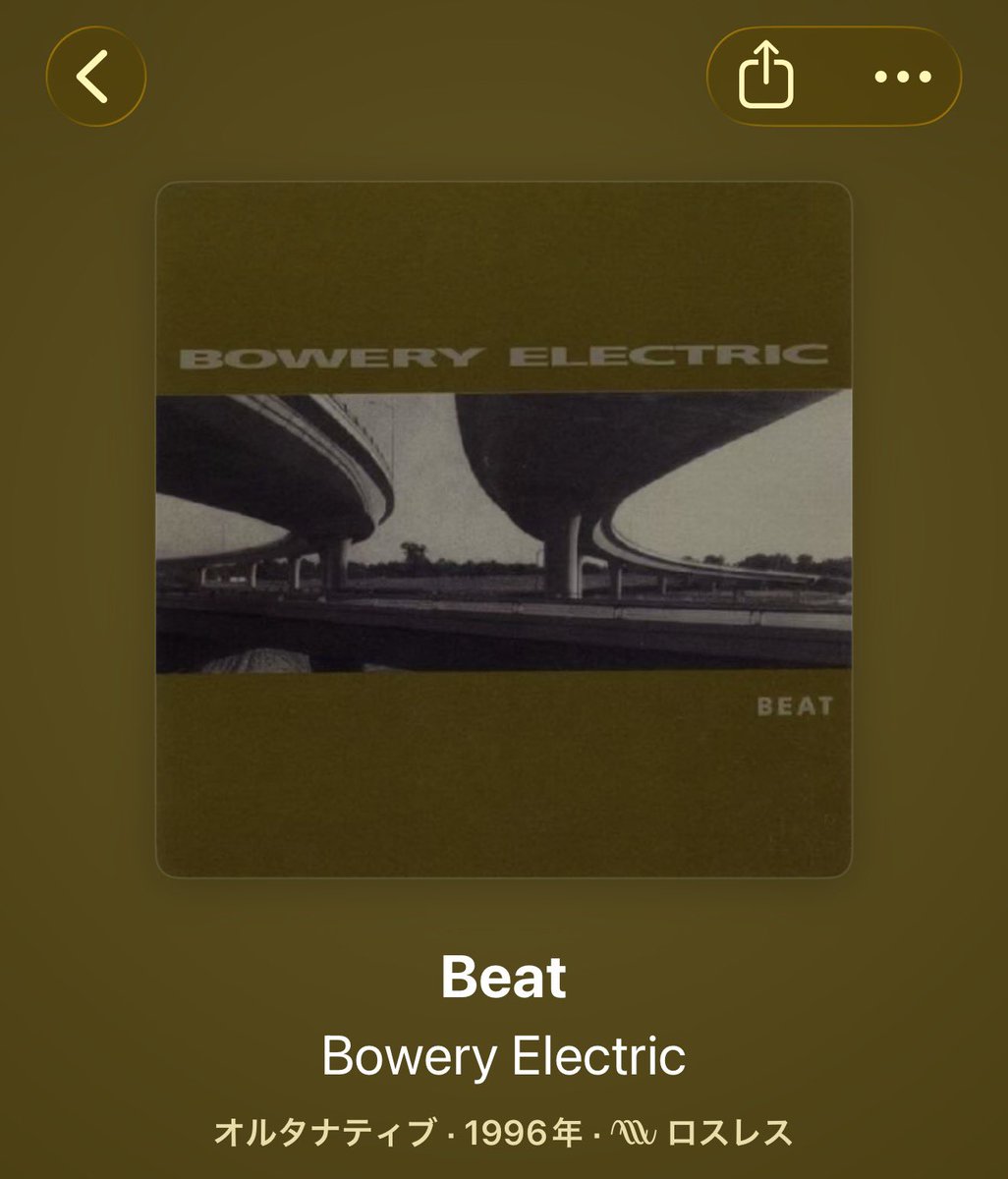 cotsrbt's tweet photo. 【初めて聞いた時ピンと来なかったやつ改めて聞いてみる】
Bowery Electric 『Beat』感想

初めて聞いた時は「??」だったけど、今聞いてみたらめちゃめちゃ良くてびっくりしてる。
アレですね、シューゲイザー的なギターとボーカルの中身をゴッソリくり抜いて外皮だけにして、その中にドラムとベースの「ビート」を詰め込んでる。
結果としてドリーミーで甘美な気持ち良さと、沈み込むようなリズムへの陶酔が同時に起きている。これは…！すごいぞ…！
なるほどなー。要は轟音のカタルシスじゃなくてもっとヘロヘロな気持ち良さだったんだな。後半になるとベースとドラムだけじゃなく、ギターの残響の揺らぎ、うねりもビートに加わる。そして最終的には全て溶けた16分の長尺曲に突入…
慣れてくるとすごくキャッチーに聞こえてくる。良いなあ。良い。