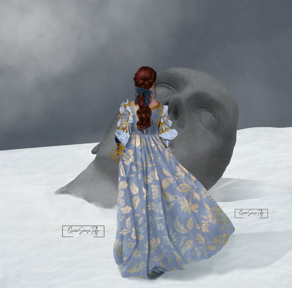 queensansatully's tweet photo. I dreamt that maid again, slaying a savage giant in a castle built of snow.

#sansaweek2026 ~ day 3 | foes https://t.co/QzKZ2AedIM