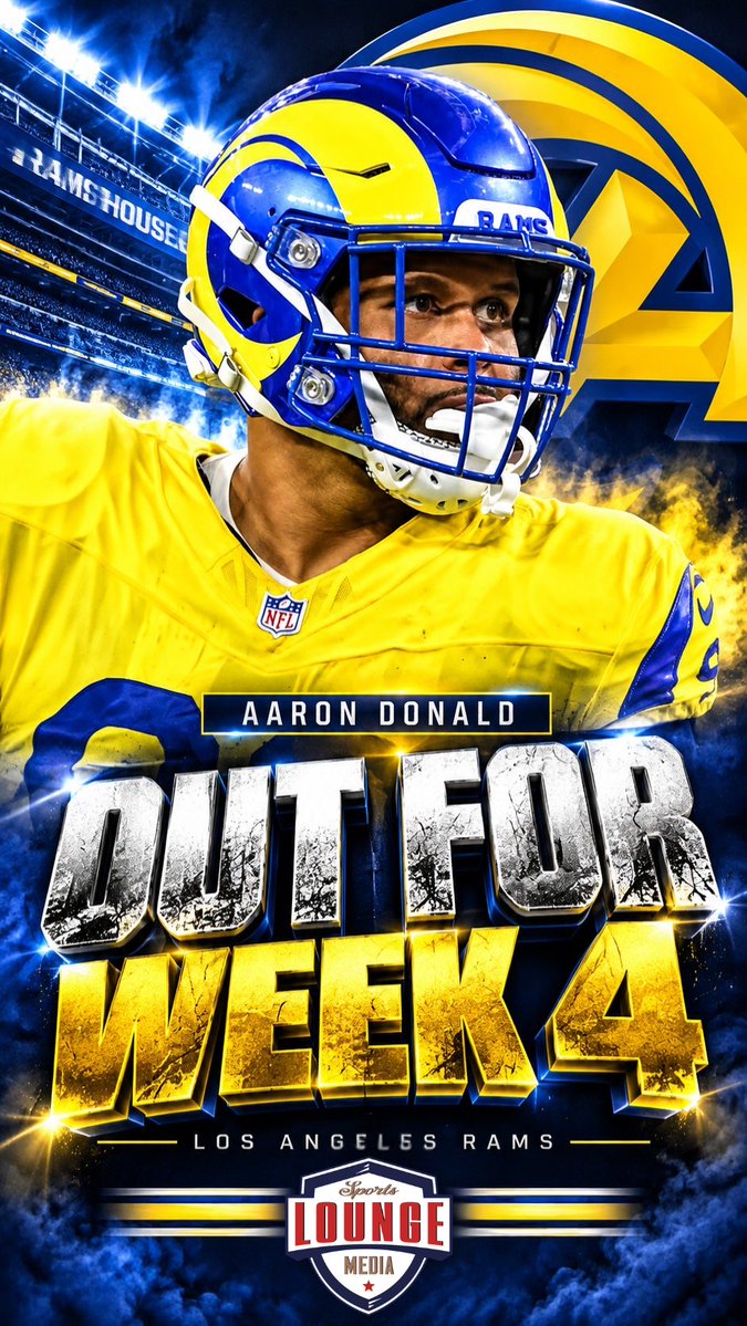SportsLoungeEnt's tweet photo. 🚨 Aaron Donald OUT for Week 4 as the Rams prepare for a huge matchup! 🐏🏈 #AaronDonald #LosAngelesRams #LosAngeles #RamsHouse #SportsLoungeMedia https://t.co/dVrRFLa08O