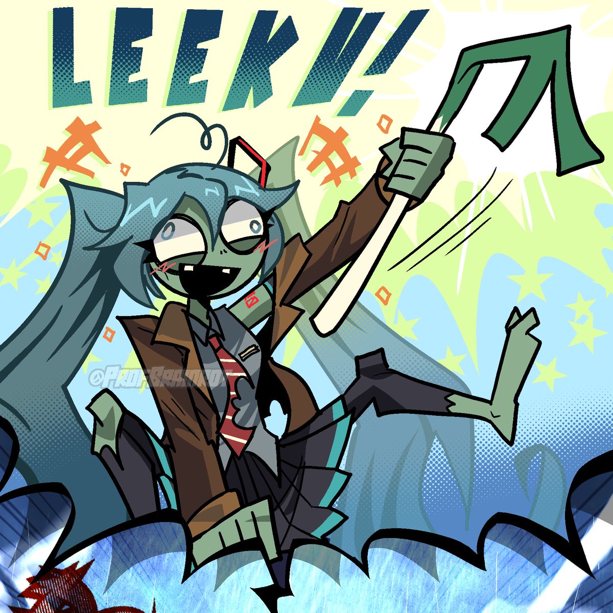 Profbrainrot's tweet photo. Miku Zombie brought her longtime, strongest friend Godzilla to the fuckass lawn https://t.co/tPkonWuFZA