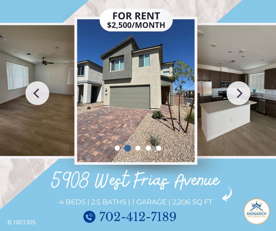 mgm_monarch's tweet photo. ✨ MODERN COMFORT STARTS HERE! 🏡

📍 5908 W Frias Ave
🛏️ 4 BD | 🛁 2.5 BA
📐 2,206 Sq. Ft. | 🚗 1-Car Garage
✨ Open layout + modern finishes
💰 $2,750/mo

📞 Tour it: 702-412-7189

#LasVegasRentals #NewConstruction #ForRent #MonarchPM https://t.co/wPfkzCkcpj