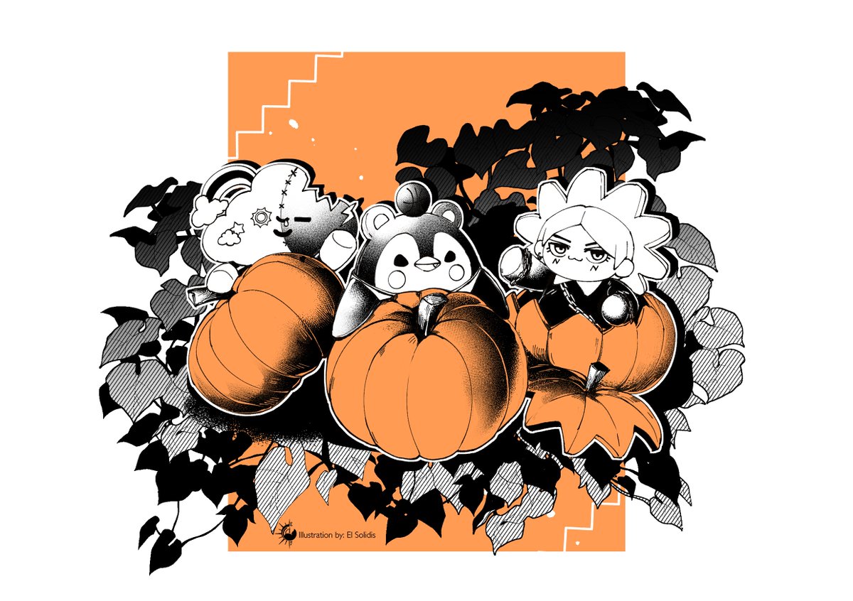 Disisdisdis_'s tweet photo. Pumpkin harvest time with friends~ 🎃🎃✨️

#VGtober Day 2: Pumpkin
#GUINZLY #NEONA #SMYLE https://t.co/75Tdx6576Y