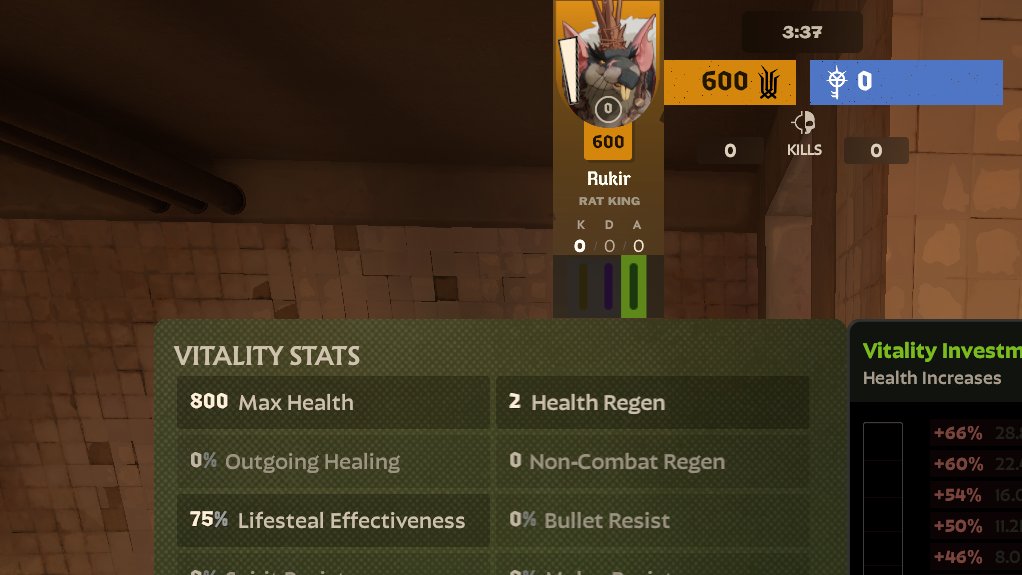 RukirWithCheese's tweet photo. The Rat King has 75% Lifesteal Effectiveness. This was a stat added a while ago for Victor but it was removed from him, so I think Rat King is the only one with less lifesteal innately. I guess Vampiric Burst is out of the question https://t.co/qRKlLRtCyl
