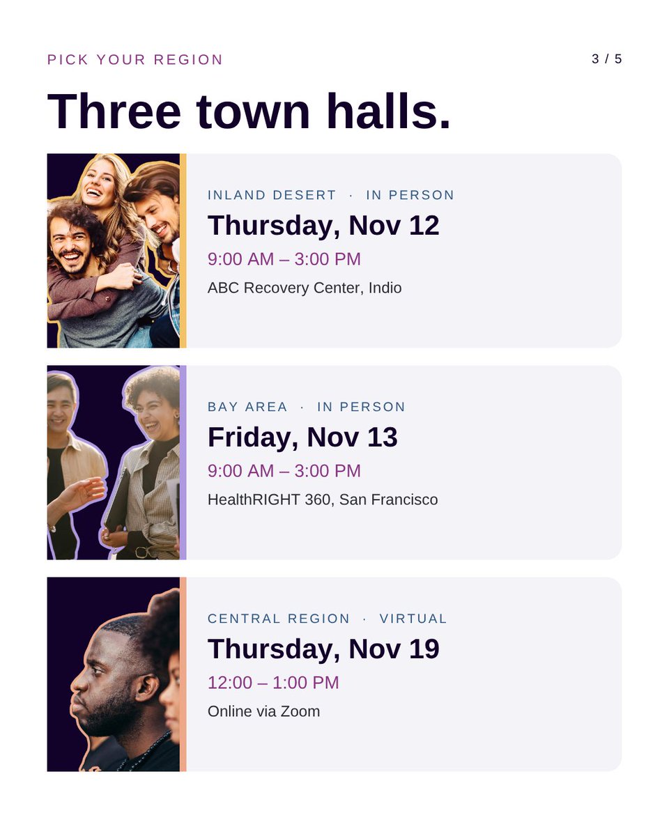 SUDVoices's tweet photo. Too many decisions about substance use get made without the people living it.

This November, SUD Voices for Change is bringing three town halls to California. Come say what is working, what is not, and what needs to change. https://t.co/F5u1eDOowv