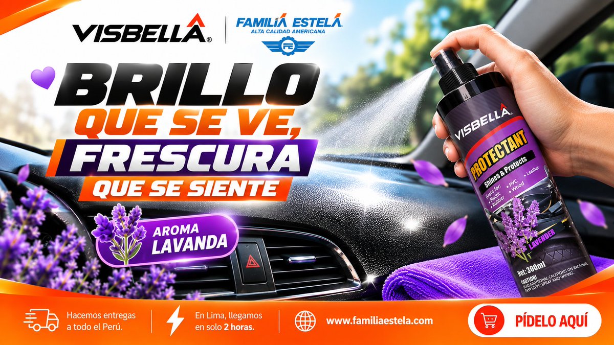 visbelladefe's tweet photo. 💜 Brillo que se ve, frescura que se siente. Mientras #BTSEnPeru y #Cuphead están en tendencia, dale otro nivel al interior de tu auto con VISBELLA Protectant Lavanda. ✨🚗
🚚 Todo Perú | ⚡ Lima: 2 h
#VISBELLA #LavaChato #CarCare https://t.co/5yNNSkEJIe