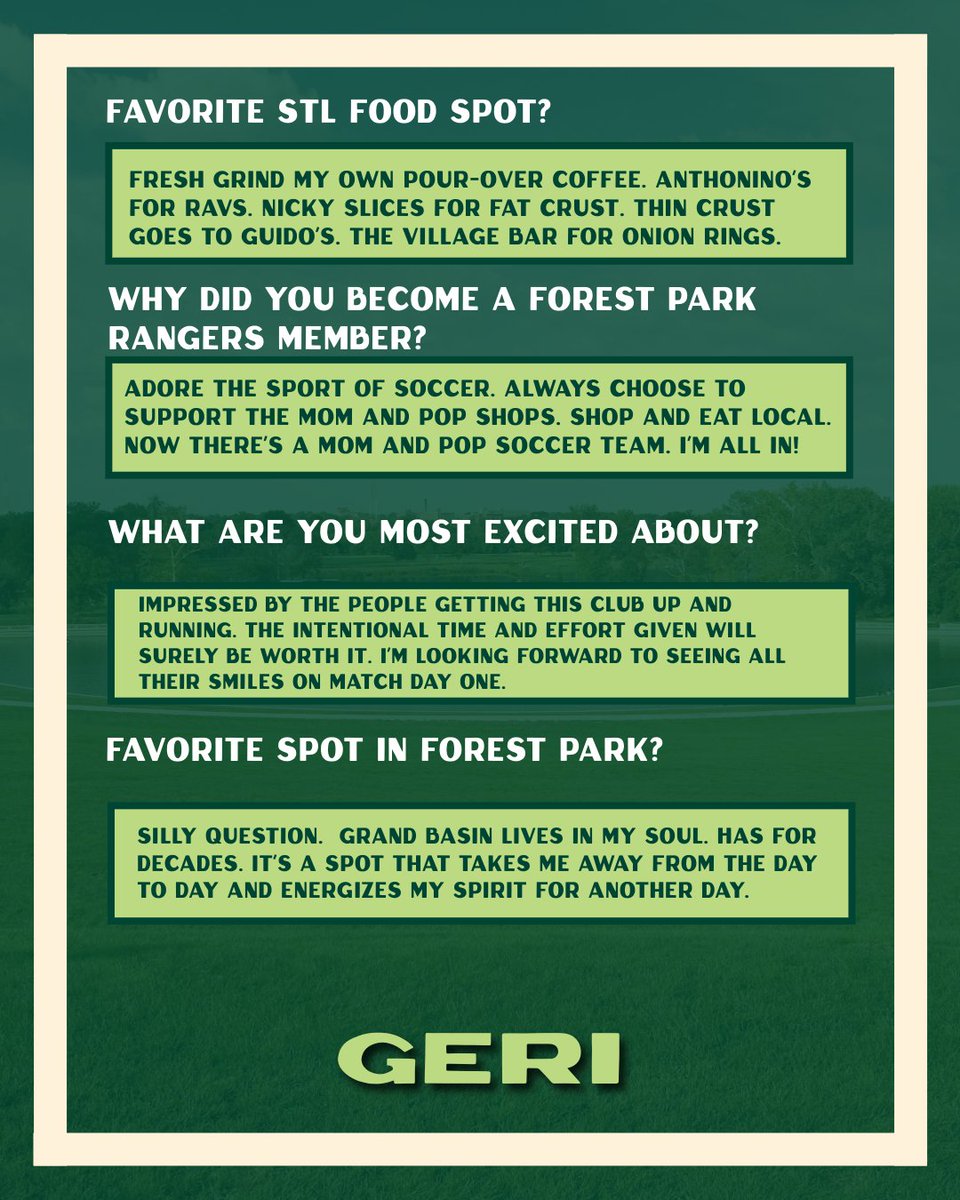 fprangersfc's tweet photo. FOUNDING MEMBER FRIDAY!

Forest Park Rangers FC exists because of supporters like Geri!

Thanks for helping build something special.

Interested in becoming a Founding Member? We'd love to have you. 

https://t.co/Ft2oQxvCwQ 

#UpTheTrees #stl #supportlocal https://t.co/gJw4qukihb