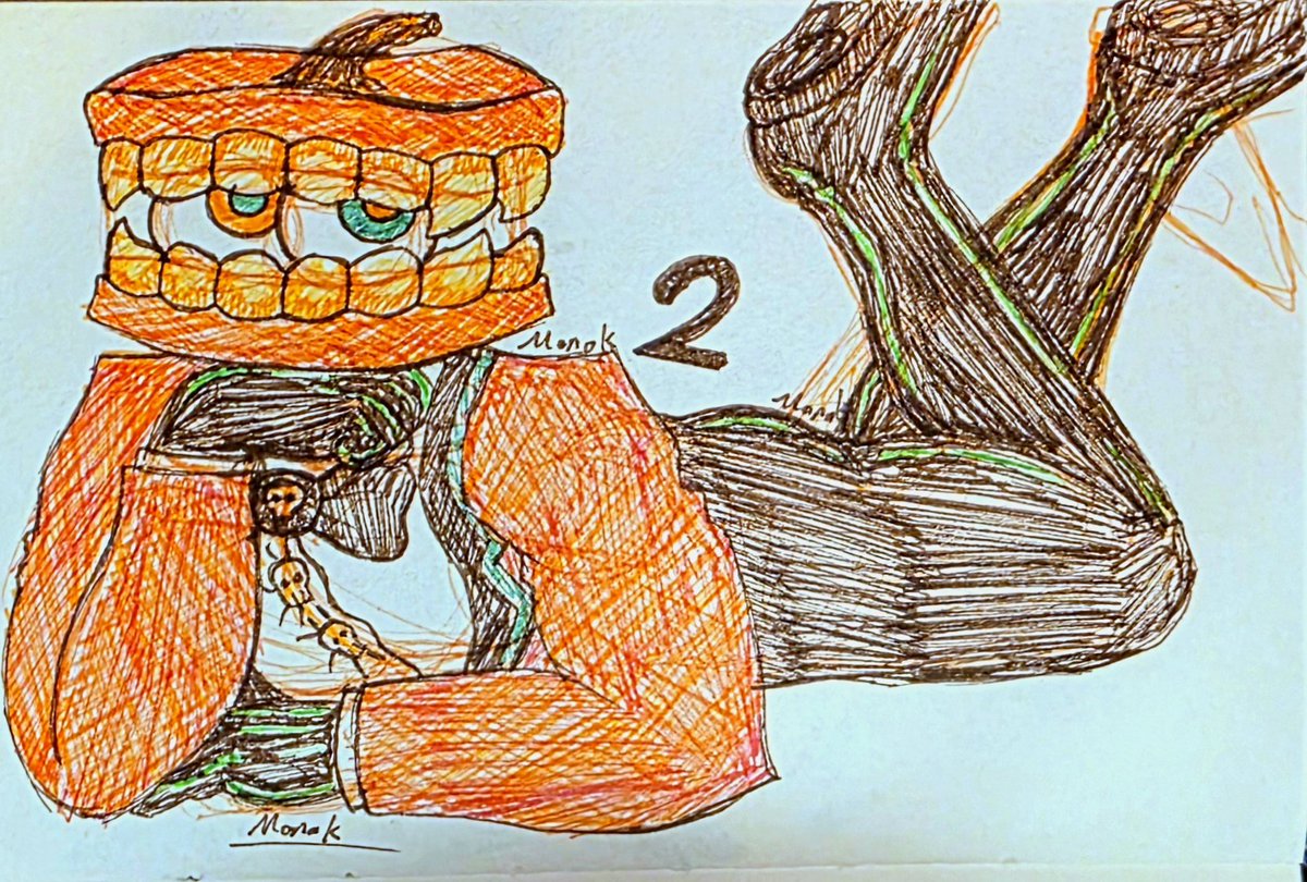 Monok26551547's tweet photo. #Cainetober drawing Caine from the amazing digital circus for the entirety of October. A quick drawing cause I didn't have any time till evening 🙃 
Day 2 Pumpkin 

#drawing #caine #theamazingdigitalcircus #tadc https://t.co/3A2Se2nWza