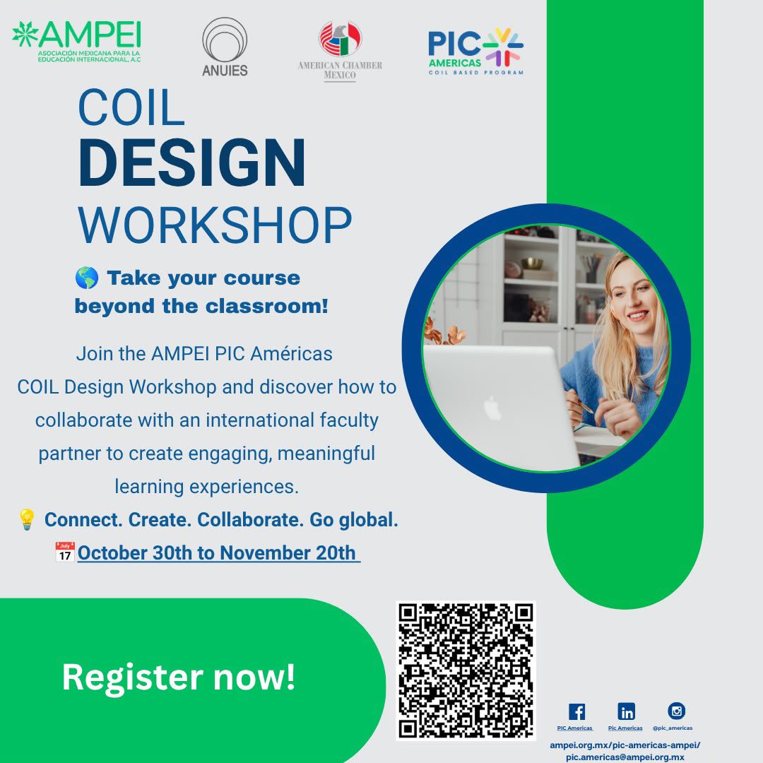AMPEI1's tweet photo. 🌎¿Te gustaría incorporar una experiencia internacional e intercultural a tu curso sin que tus estudiantes tengan que viajar?

PIC-Américas – AMPEI, con el respaldo de ANUIES y la colaboración de American Chamber of Commerce of Mexico (AmCham), abre un nuevo ciclo para docentes https://t.co/wfJyMgSUaK