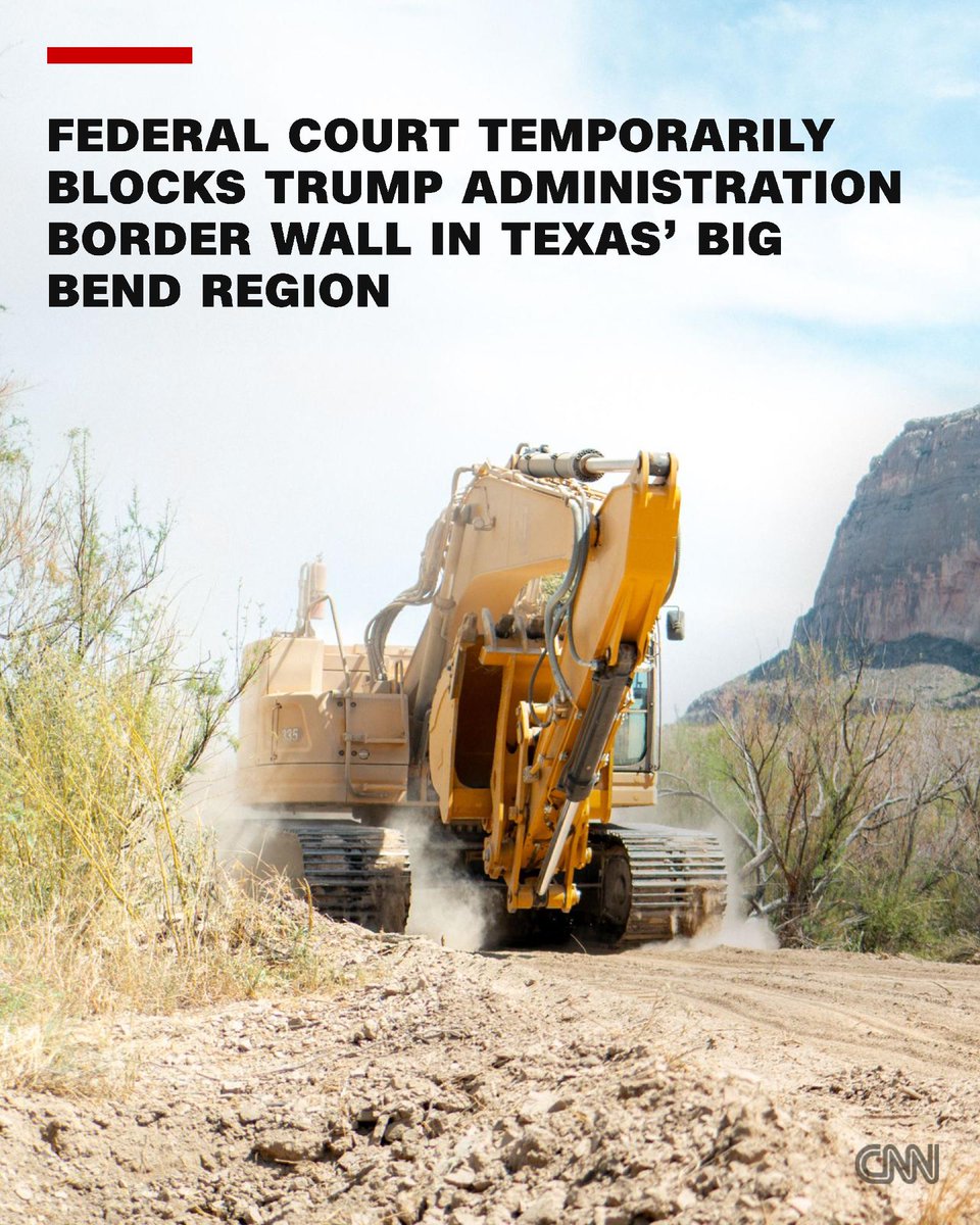 cnni's tweet photo. A federal court in Texas has issued a ruling temporarily blocking the Trump administration from building a border wall and other infrastructure across the state's Big Bend region. https://t.co/vqYseHbxYl https://t.co/M0blcwslAO