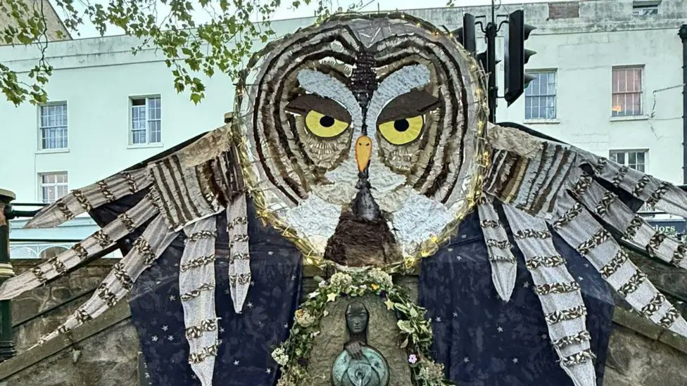 folkhorrorforum's tweet photo. WELL WELL WELL-An owl effigy that featured prominently at the 2026  Malvern Water &amp; Well Dressing Festival that saw all 52 wells in the district dressed with taste and discernment like they were going somewhere swanky

If you haven't already been,get there next year...or else https://t.co/0EHeE6w40R