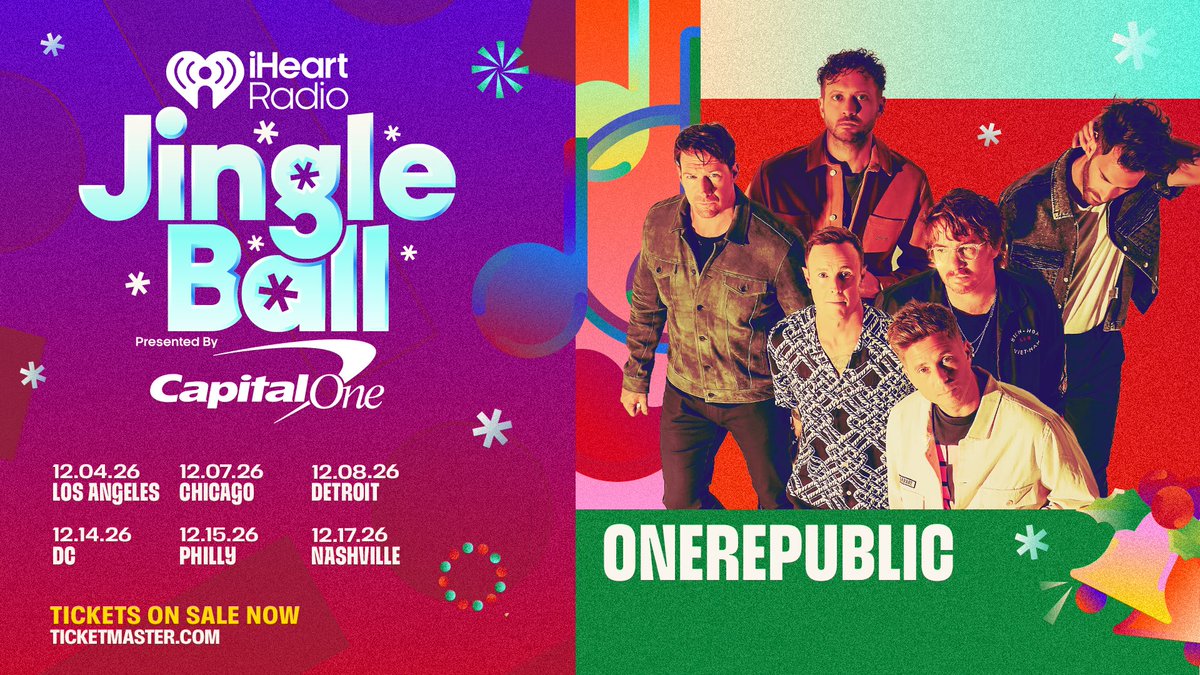 OneRepublic's tweet photo. Here to make your holiday wish come true. See you at #iHeartJingleBall this December, tickets on sale now. @iHeartRadio https://t.co/MN53Xyc6it