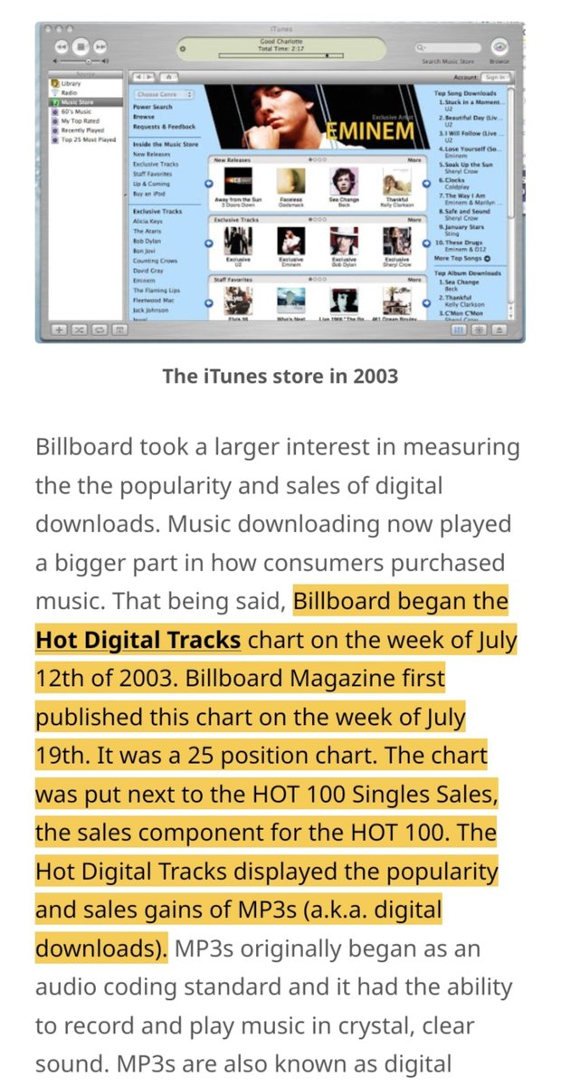 Niell_Standard's tweet photo. Billboard started its Hot digital Tracks chart in 2003 &amp; Crazy in love became the 1st song to Top the Chart selling 1,500 copies-That's how much digital songs were selling in 2003

Digital sales grew exponentially in 2005  &amp; Billboard started Adding them into the Hot 100 https://t.co/9XG1aeayio