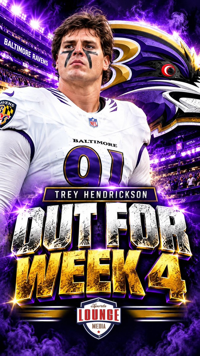SportsLoungeEnt's tweet photo. 🚨 Trey Hendrickson OUT for Week 4 as Baltimore prepares to play without its star pass rusher. #TreyHendrickson #BaltimoreRavens #Baltimore #RavensFlock #SportsLoungeMedia https://t.co/0iPYA2s1IS