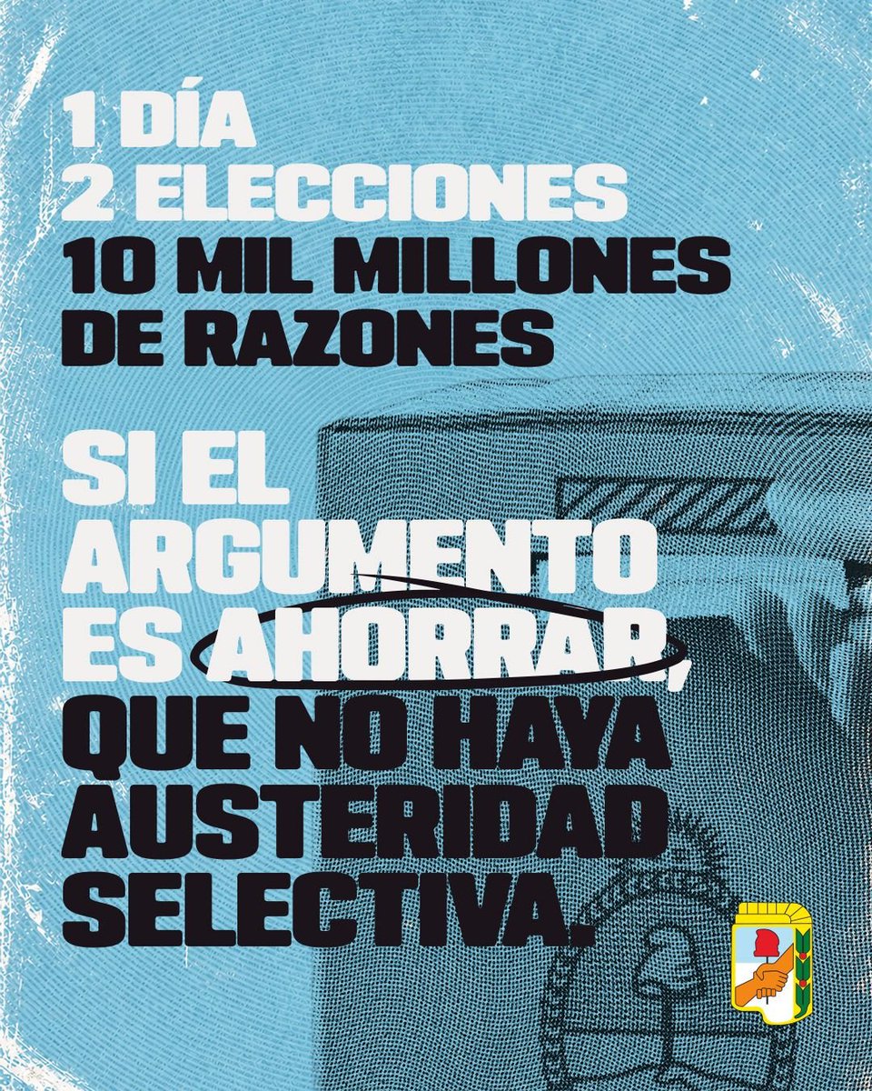 PJDistritoChaco's tweet photo. 1 día, 2 elecciones, $10.000 millones de ahorro. Si el argumento es ahorrar, que no haya austeridad selectiva. Votemos una sola vez. 🗳️

#Chaco https://t.co/aRIyFGXw58