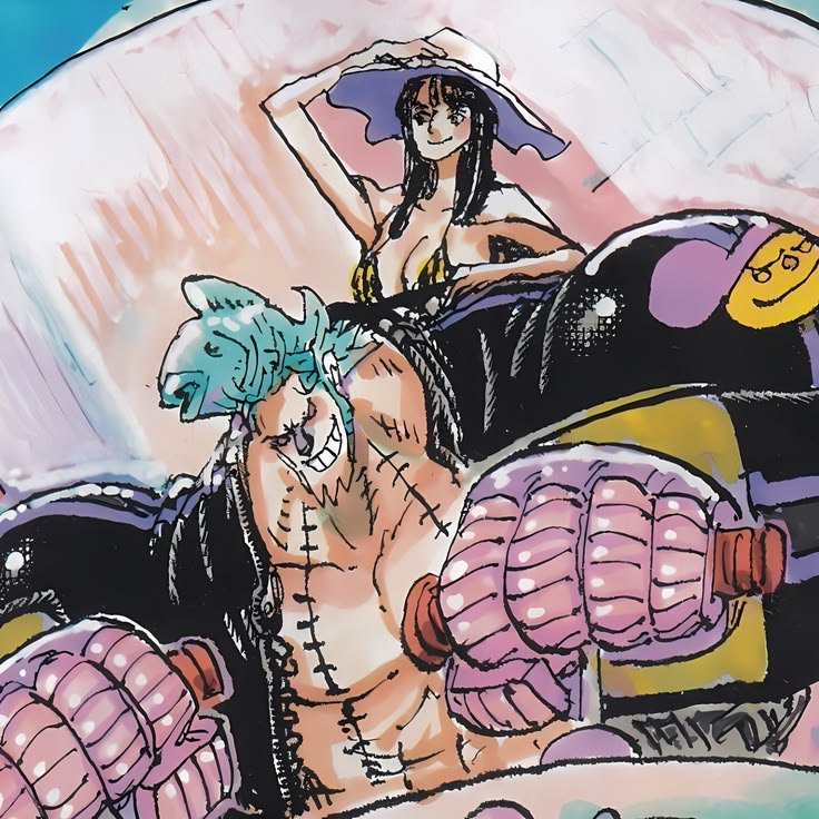 sanjiflames's tweet photo. oda dibujando a robin y franky uno al lado del otro en varios official arts <3<3 frobin you're so special to me https://t.co/y1DETfRuW7