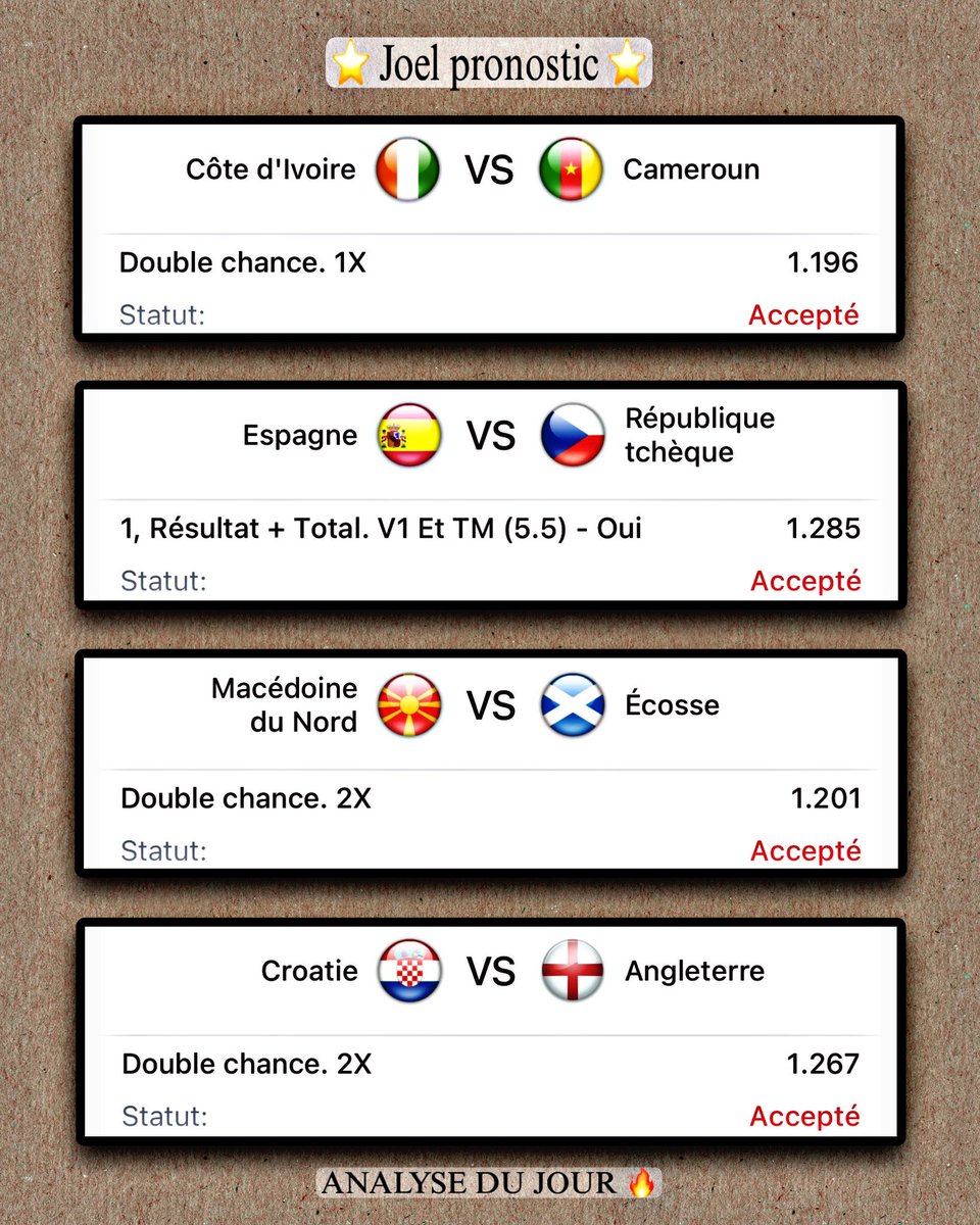 JoelPronos's tweet photo. 🔥 ANALYSE DU JOUR 🔥
📊 Nos meilleures sélections sont prêtes !
🎯 Place aux pronostics du jour… 💯🔥 https://t.co/SbNKLP7Ffs