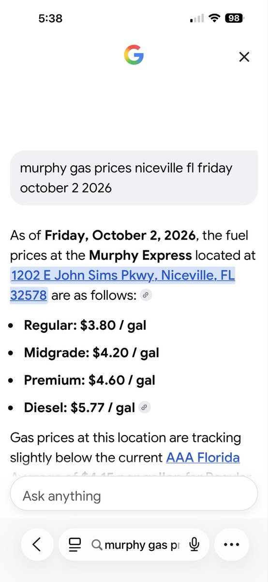 Mikewv8x's tweet photo. @noWEFelitists @catturd2 You are clueless, Freeport lies on 331 which is a direct link to 30A so the prices are jacked up for the tourists in Freeport but I bet you cool when it was over $5 with potato head Biden huh? https://t.co/tnFL92Zwwl