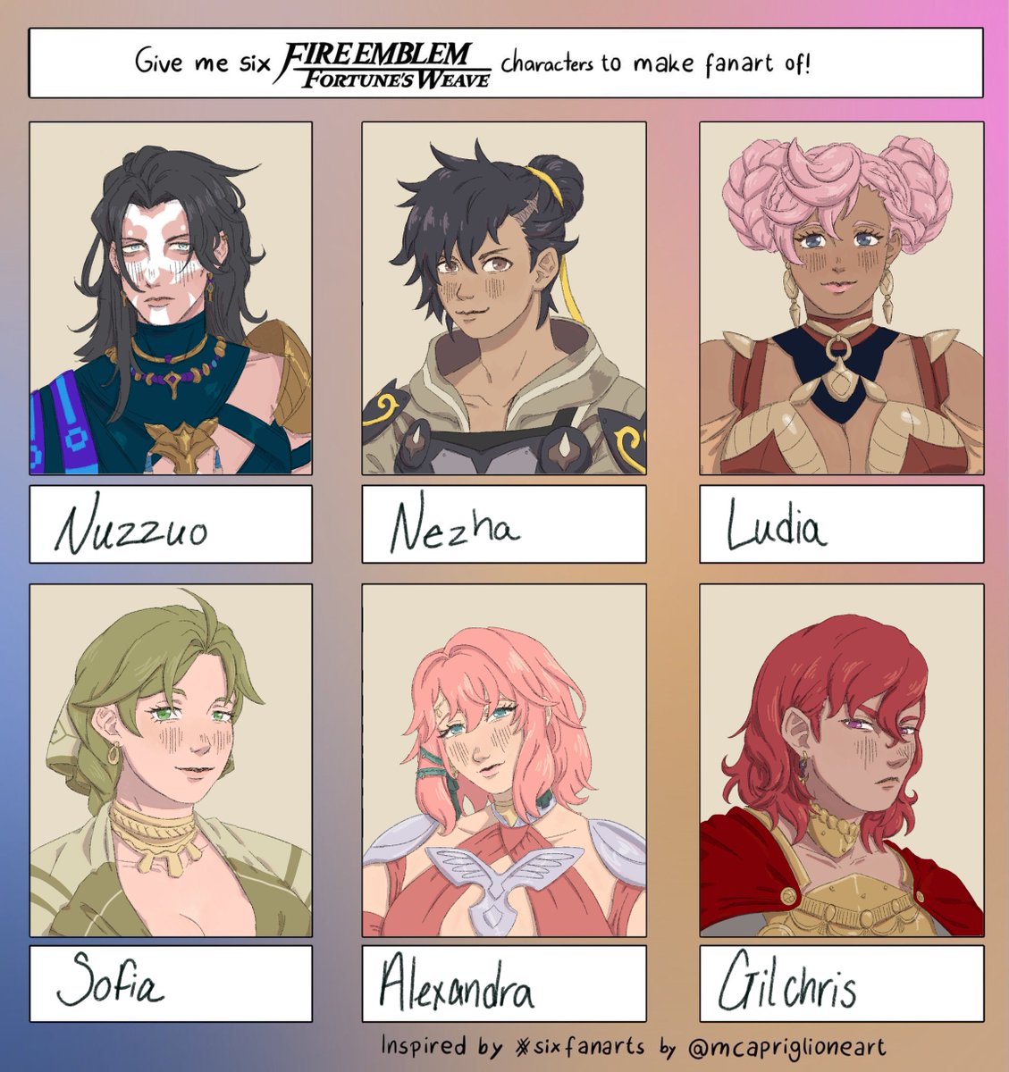 Satanslilpup's tweet photo. The first 6 comments were for Nuzzuo, Nezha, Ludia, Sofia, Alexandra, and Gilchris! They were fun to draw :)
Thanks for giving me characters to draw! https://t.co/ib7KBV5KXo