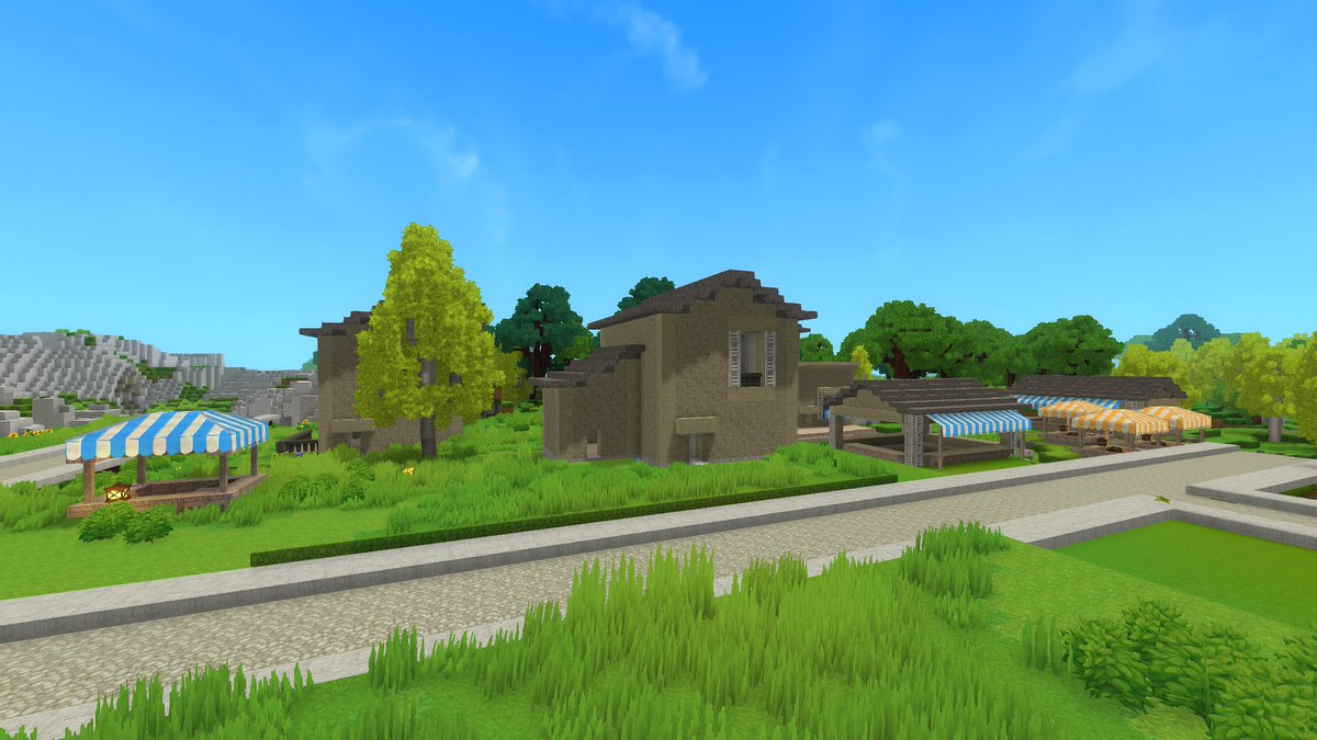 XGrifom's tweet photo. The town keeps growing, started working on the commercial/market zone.

#hytale #hytalebuilder https://t.co/Go8sDaXCMm