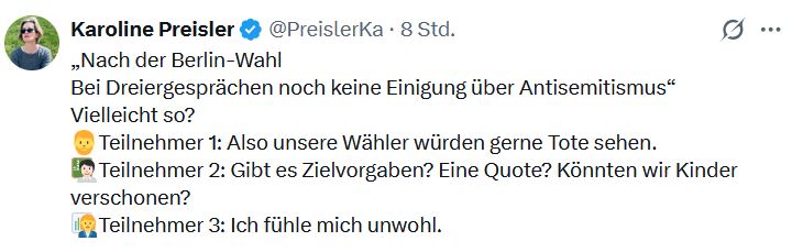 Mausebaer17's tweet photo. Weiß man da Genaueres? Welche Wähler:innen wollen T o t e sehen? Und warum? Hat sich irgendwer dahingehend geäußert? Ich fühle mich unwohl. #Preisler https://t.co/PzT8OGXdBU