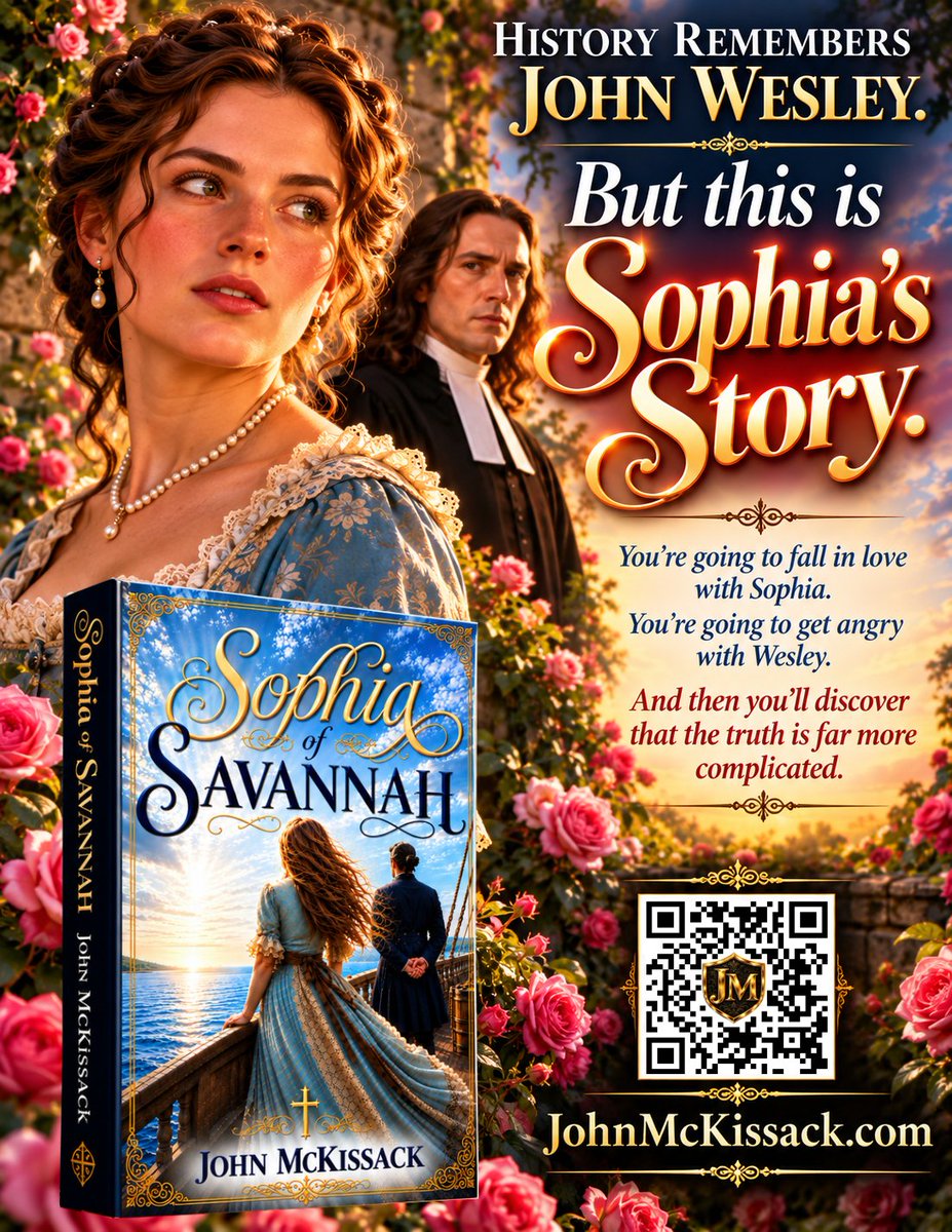 jbmckissack's tweet photo. She fell in love with a man history would never forget.
History nearly forgot her.
Now, almost 300 years later, Sophia finally gets to tell her story.
https://t.co/FjeQgj4Xvu
Before she became a footnote in John Wesley’s story, Sophia Hopkey was a young woman aboard a ship bound for a world she had never seen.
The year was 1735.
Behind her was England. Ahead of her was the new colony of Georgia—and somewhere between the two, surrounded by nothing but the Atlantic, was a young Anglican minister named John Wesley.
Sophia had no idea who history would someday make him.
To her, he wasn't the founder of Methodism. He wasn't the man whose sermons and journals generations would study.
He was John.
A young minister aboard her ship.
And somewhere during that long voyage, their lives began to intertwine.
By the time they reached Savannah, Sophia's story and Wesley's were no longer separate. There would be friendship, faith, attraction, expectation, misunderstanding—and eventually a heartbreak with consequences neither of them could have imagined.
I wrote Sophia of Savannah because I wanted to step behind Wesley's famous name and see this story through her eyes.
What was it like to be Sophia?
To cross an ocean. To enter a strange new colony. To fall for a complicated young minister. To hope. To wait. To wonder what he really felt. And eventually, to make choices that would change both their lives.
History remembers John Wesley.
But this is Sophia's story.
#JohnWesley #SophiaHopkey #Methodist #ChristianRomance #HistoricalRomance