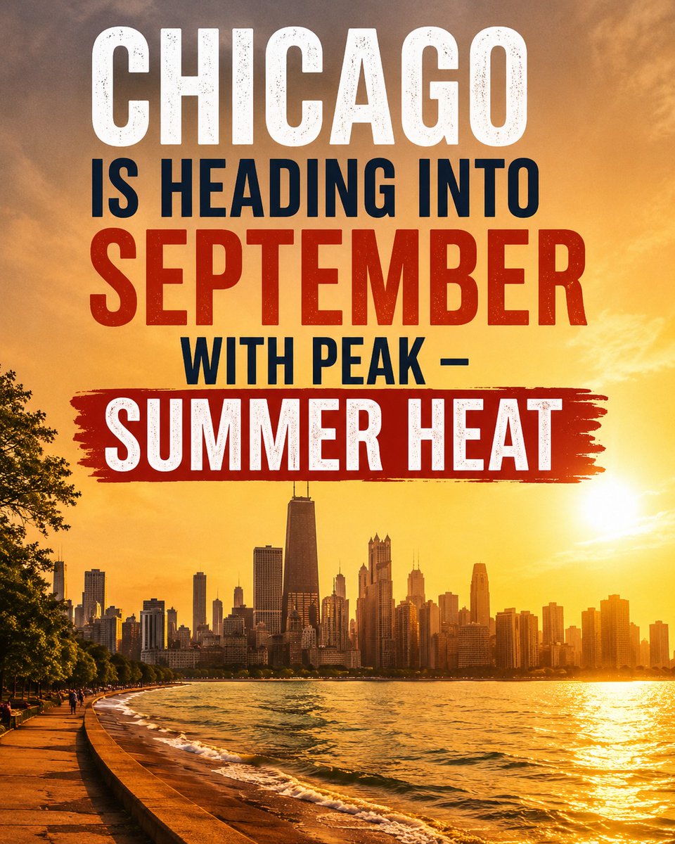 discrock's tweet photo. Chicago isn’t ready to say goodbye to summer. A heat dome will bring hot, humid conditions through early September, with Tuesday and Wednesday feeling like mid-July. Heat index values could reach 95–100°F. https://t.co/FIuMZ5ec3N