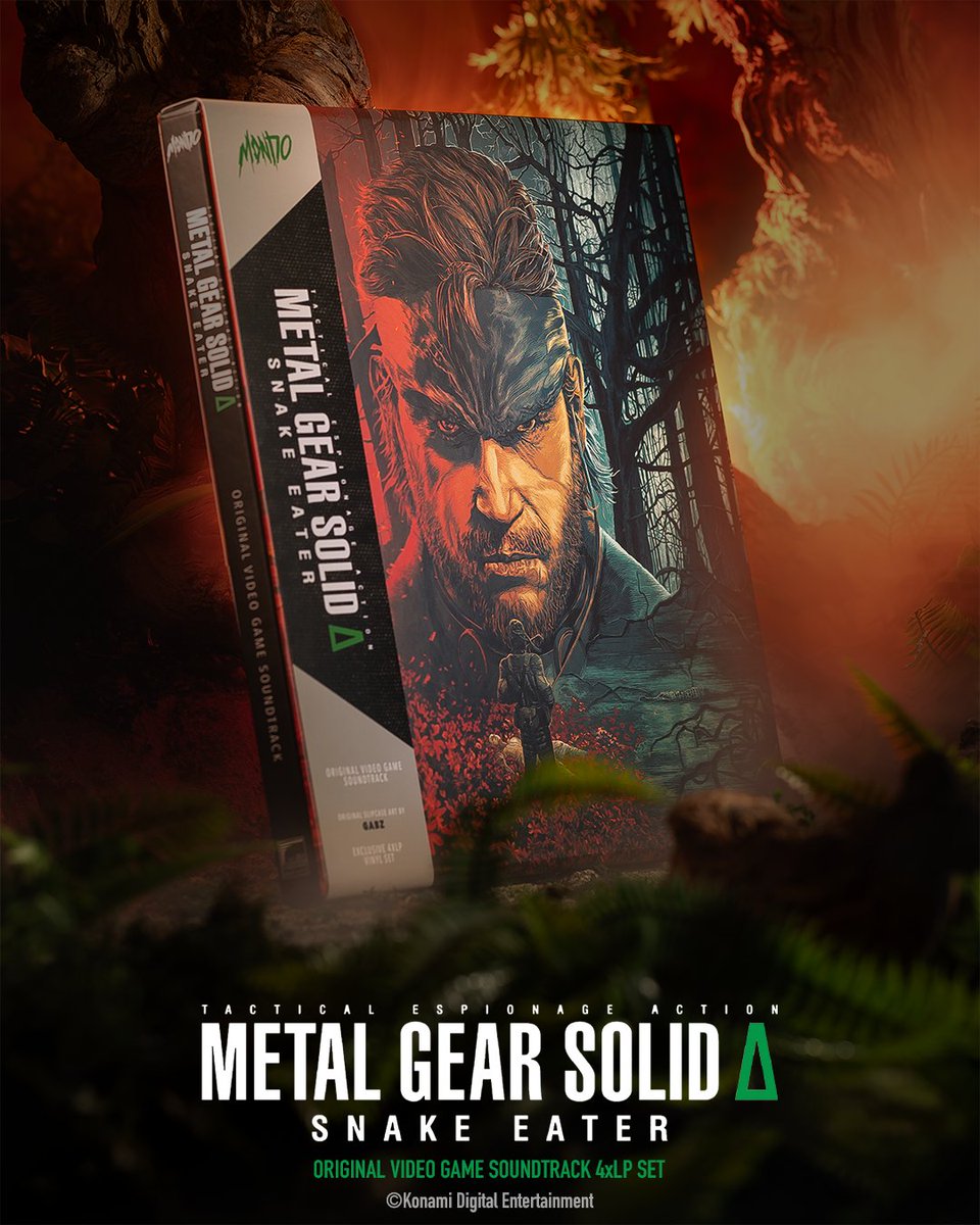 Metalgear's tweet photo. Your mission begins now.

Return to the jungle with the METAL GEAR SOLID Δ: SNAKE EATER - Original Video Game Soundtrack 4XLP, an expanded vinyl release celebrating the music behind Snake’s legendary mission created by our partners at MONDO.

Pressed on 140 gram vinyl and housed in a slipcase featuring original artwork by Grzegorz Domaradzki (GABZ), this 4XLP set was mastered for vinyl by Darren Page, with creative direction by Cameron Dean.

Available now, and ready to ship, at https://t.co/a98CspJ2Wh