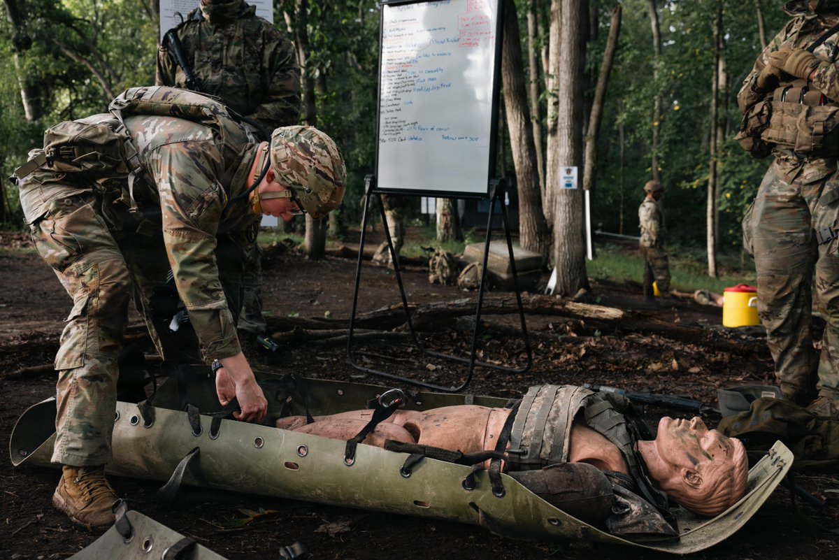 MDW_USARMY's tweet photo. U.S. Army Soldiers assigned to the 3d U.S. Infantry Regiment (The Old Guard) conducted E3B medical lane testing at Fort Belvoir, Virginia, Sept. 24, 2026. The testing included simulated casualty care, medical evacuation procedures, casualty movement, tourniquet application, medical skid operations and treatment of simulated battlefield injuries. The hands-on lanes evaluated Soldiers’ ability to assess, treat and safely transport casualties while operating in a realistic field environment.

Maybe you are wondering...what is does E3B mean?  This acronym is the name of the testing Soldiers go through in order to earn an "expert" badge, either the Expert Infantryman Badge (EIB), Expert Soldier Badge (ESB) or Expert Field Medical Badge (EFMB).

Have you earned one of these expert badges? Leave a comment and tell us what the test was like for you!

@USArmy photos by Cpl. Jesus Menchaca and Spc. Santiago Lepper