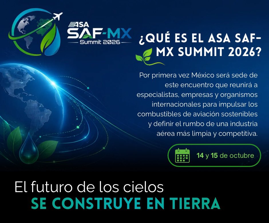 ASAMexico_mx's tweet photo. Para #ASA es un orgullo reunir a los mejores especialistas para impulsar la aviación sostenible en #México. ¡Conéctate con el futuro en el #SAF MX Summit! https://t.co/WiMOuR3X7I