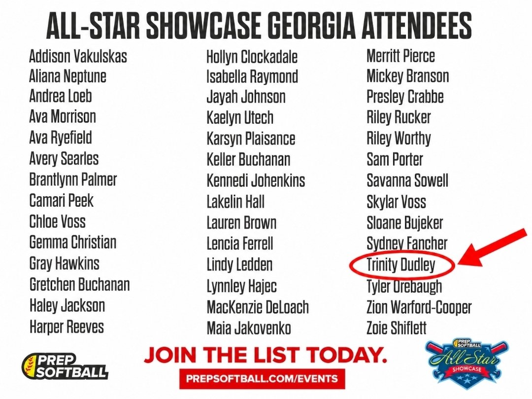 TrinityDudley21's tweet photo. Excited to be attending the Prep Softball Georgia All-Star Showcase on October 24! Looking forward to competing, learning, and showcasing my game. 🥎
#PrepSoftball #SoftballLife #Showcase #Classof2030 https://t.co/Is7YBfXhrj