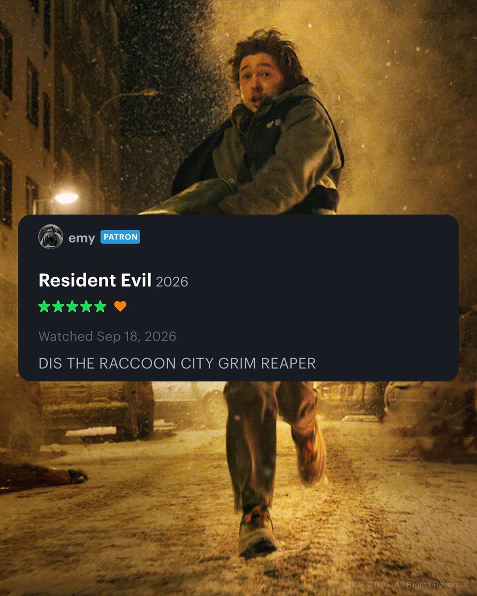 ResidentEvil's tweet photo. 𝙷𝚊𝚟𝚎 𝚊 𝙱𝙻𝙰𝚂𝚃.

From the mind of Zach Cregger, director of Weapons and Barbarian. Filmed for IMAX – Resident Evil is NOW PLAYING in theatres. Get tickets now. #ResidentEvilㅤ https://t.co/DYFqqWBqOg