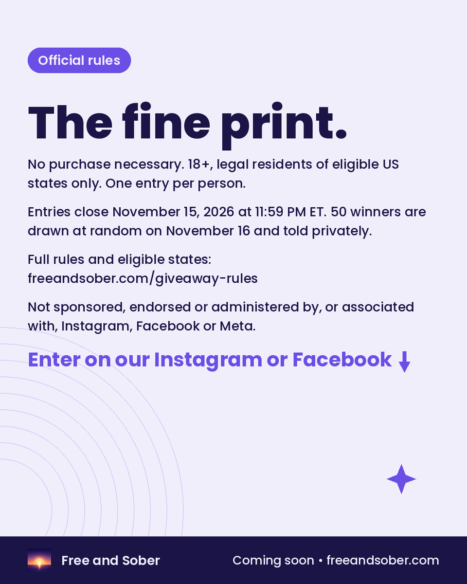FreeAndSoberApp's tweet photo. 🎁 Founding 50: 50 people get Free and Sober Essentials free for a year. Enter on Instagram: https://t.co/GLJyQwLWqV or Facebook: https://t.co/p7ePbUjOaN. Closes Nov 15. Learn more at https://t.co/EVEAg5jf8K #SoberOctober #Giveaway https://t.co/FIAMoOrz6c