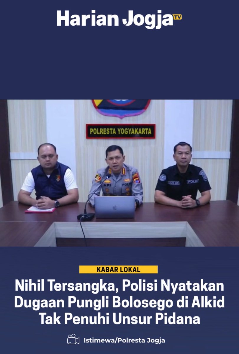 bardanslm's tweet photo. pungli bolosego di alkid kemarin setelah diperiksa tidak memenuhi unsur pidana. 

boleh diulang dong nih??? 🗿
jogja istimewa sekali 🙏🏻🙏🏻🙏🏻 https://t.co/VSF4SffGkM