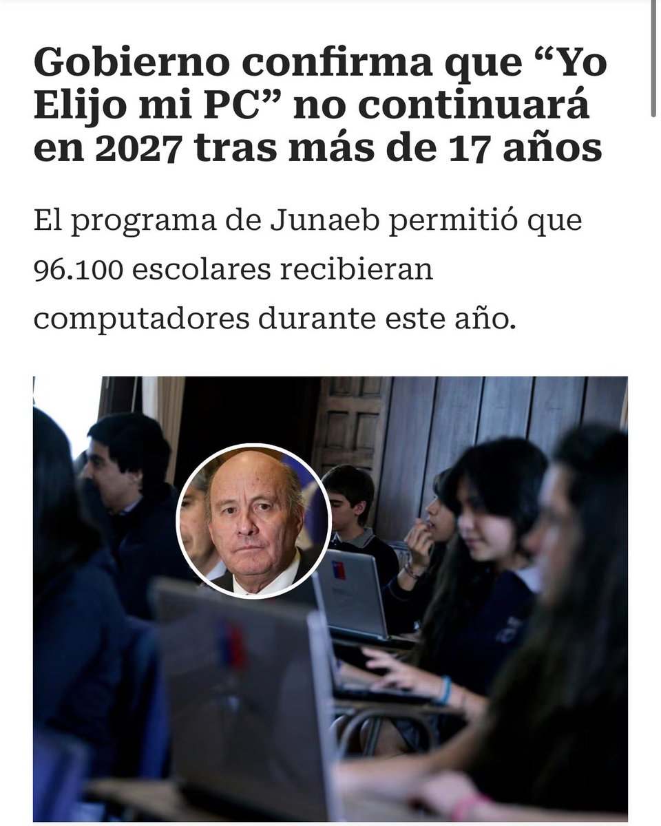 luisastudillop's tweet photo. Programa "Yo elijo mi PC" es una herramienta importante para disminuir la brecha tecnológica y de acceso al conocimiento para miles de niños en Chile. Eliminar recursos es una demostración más del nivel de improvisación con el q actúa este Gobierno. El llamado es a no retroceder. https://t.co/fqcWm4H10L