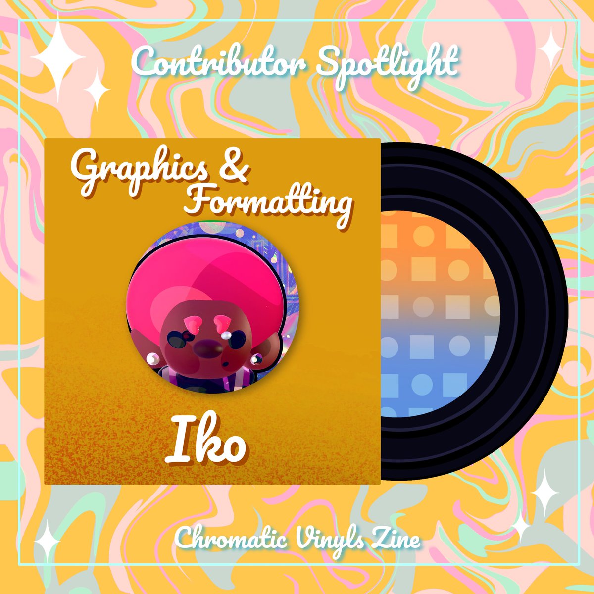 ChromaticVinyls's tweet photo. Next up, our moderators! 🎶

Starting off with @lilacflapjacks and Iko, these two bring both the glimmer and interestingly shaped colors to the table! ⋆.˚✮💜 🔵 🟧✮˚.⋆
#ZINE #FANZINE https://t.co/8Ka1k3gdRP