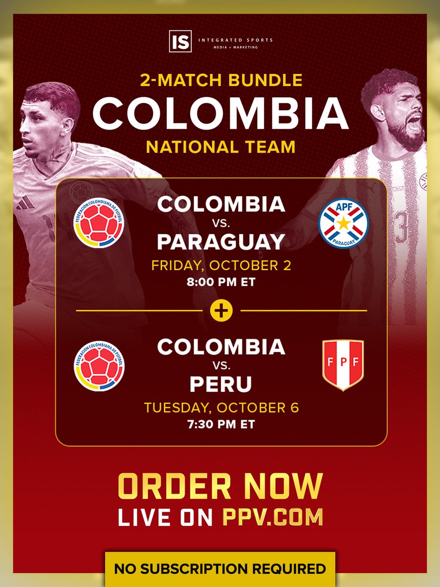 ppv_com's tweet photo. Colombia is back on the pitch 🇨🇴
Paraguay tonight ➡ Peru on 10/6 

Get both matches in one bundle. ORDER NOW ON https://t.co/LlTIlTSgNl. https://t.co/1WT5ixiS5c