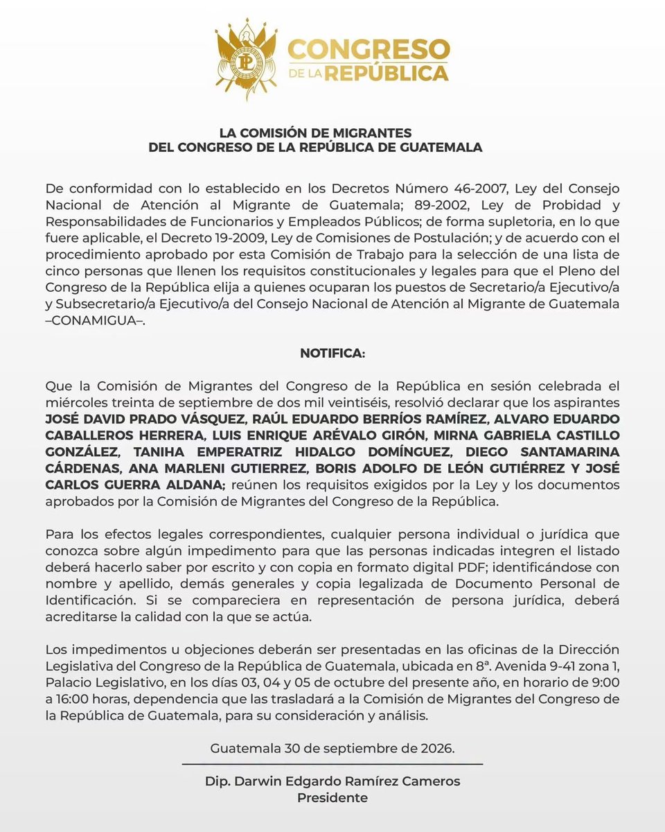 GtLiberal's tweet photo. La Comisión del #Migrante del Congreso avanza con la elección del secretario de #CONAMIGUA.
31 expedientes fueron presentados, por el momento 21 aspirantes quedaron fuera del proceso y tuvieron 72 horas para completar documentos. https://t.co/Y0mBRDeeQo