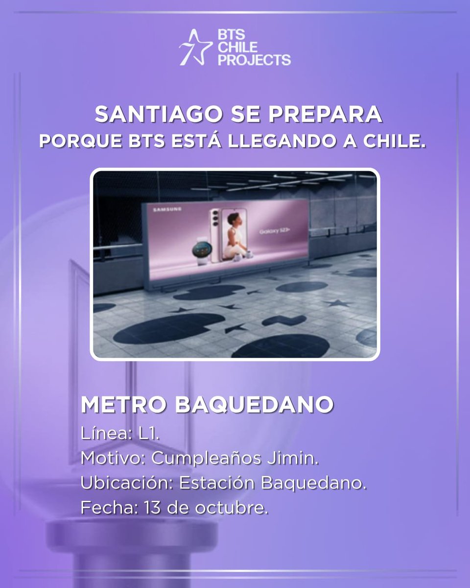 BTSChileProject's tweet photo. Tenemos la fortuna de celebrar el cumpleaños de Jimin

📸 Si ven las pantallas, tómense fotografías, graben y disfruten su paseo por stgo.

Hagamos que se sienta el amor de CH-ARMY en cada rincón. https://t.co/9xmRAa0fA7