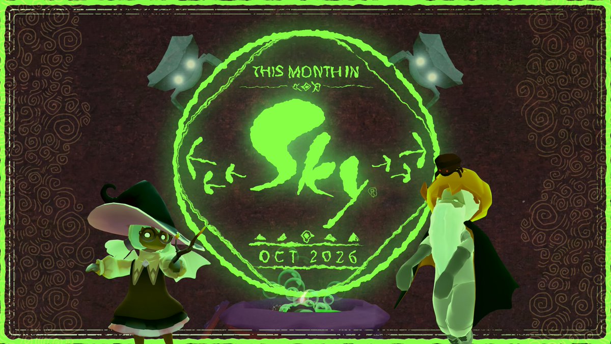 thatskygame's tweet photo. 🎃 Tricks, treats, and tales from the sea await this October 🌊

🐚 Set sail with the Old Angler in Season of Pearl
🧙‍♀️🦀 Brew up some fun with the tiny witch Brigitta during Days of Mischief
🤗 Team up to hug the rooftop krill in Sky's first-ever Community Goal
👻 Brave Eden in costume with TGC staff during our Community Eden Run
🏆🔨 Welcome back the Traveling Spirit you voted for in the Sky Creator Awards

🔗 https://t.co/vnH4FlhJQK

🕯️ Want to see your creations in This Month in Sky? Use #thatskygame for a chance to be featured!

Thanks for a wonderful first year of This Month in Sky 🩵