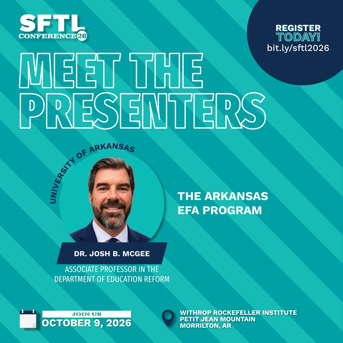 1ReformAlliance's tweet photo. SESSION SPOTLIGHT: Join us at #SFTL2026 to hear Dr. Josh McGee of the UA Office for Education Policy share insights into the brand new annual report for the third year of the Arkansas EFA program, its first with universal eligibility.
https://t.co/ylPmIlSfMc
#ARED #EarnPD https://t.co/KnXLCqIqlS