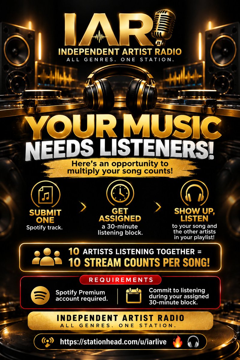 letshoodisours's tweet photo. 🎧 YOUR MUSIC NEEDS LISTENERS! 🔥

10 artists. 30 minutes. Let's fill the room and amplify the play counts!

Submit your track. Commit to your block. Show up for independent music.

Are you ready? 👀🔥🎧

📻 https://t.co/4qtD5qGE0U

#IndependentArtists #IndieMusic https://t.co/vxrM1Ynbki