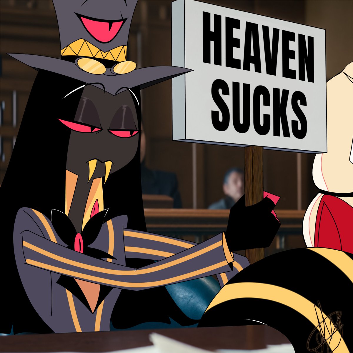Alissontsuki's tweet photo. My contribution to the Coyote vs. ACME fandom, or should I say… Sir Pentious vs Heaven!! #HazbinHotel #HazbinHotelFanarts #coyotevsacmeㅤ https://t.co/Gb2fPfGBpi