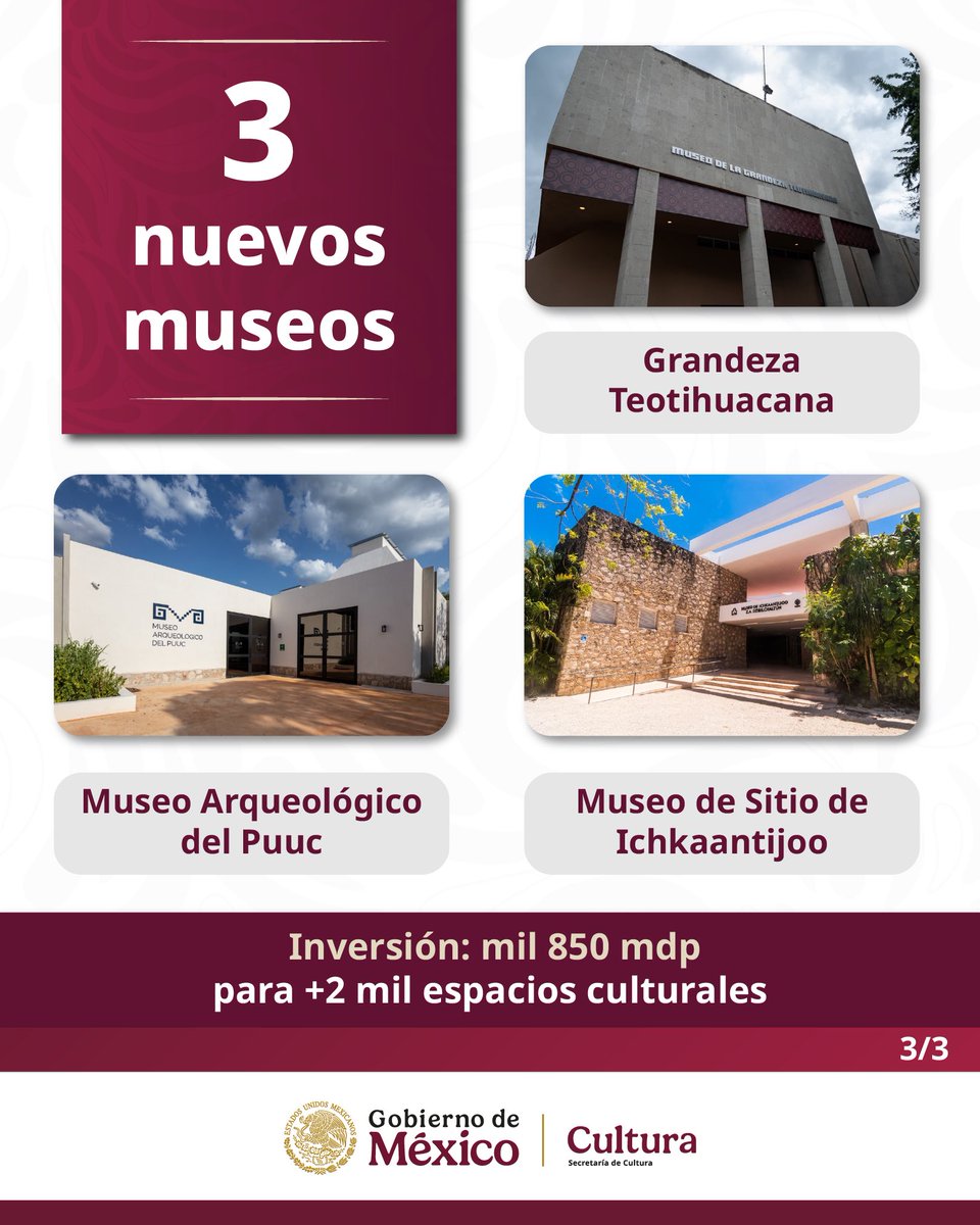GobiernoMX's tweet photo. #RendiciónDeCuentas | La cultura es un derecho y herramienta de paz. En dos años de gobierno, la oferta cultural alcanzó 520 mil actividades en todo el país; también crece la infraestructura para el desarrollo artístico, la recuperación arqueológica y la protección de bienes culturales.